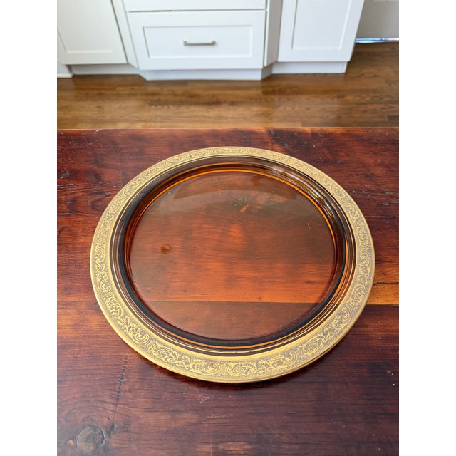 Early 20th Century Cambridge Glass Co. Gold Encrusted Amber Glass Divided Relish Dish With Center Insert - 6-Piece For Sale - Image 12 of 12