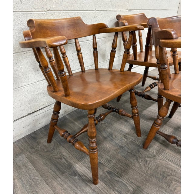 VTG Sprague & Carleton Colonial Revival Solid Maple Barrel Back Captain Chairs For Sale - Image 13 of 15