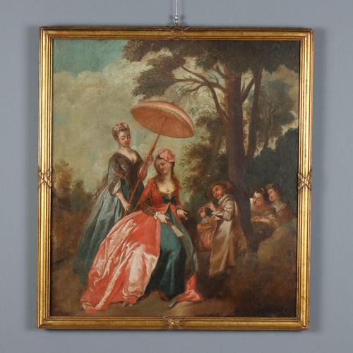 French School Artist, Concert of Love in the Park, 1700s, Oil on Canvas For Sale - Image 11 of 11
