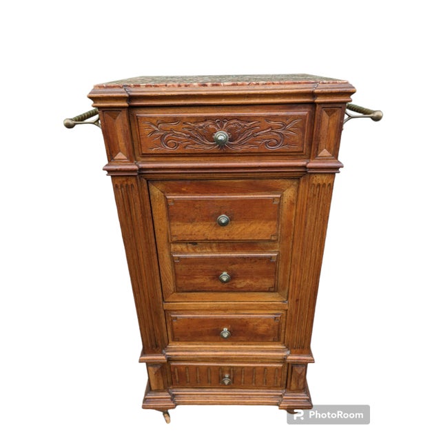 Antique Late 19th Century Marble Top Tall Linen Cabinet Nightstand For Sale - Image 12 of 13