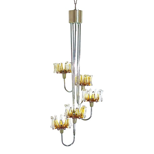 Chrome Waterfall Pendant Light, Murano Glass, Italy 1980s For Sale