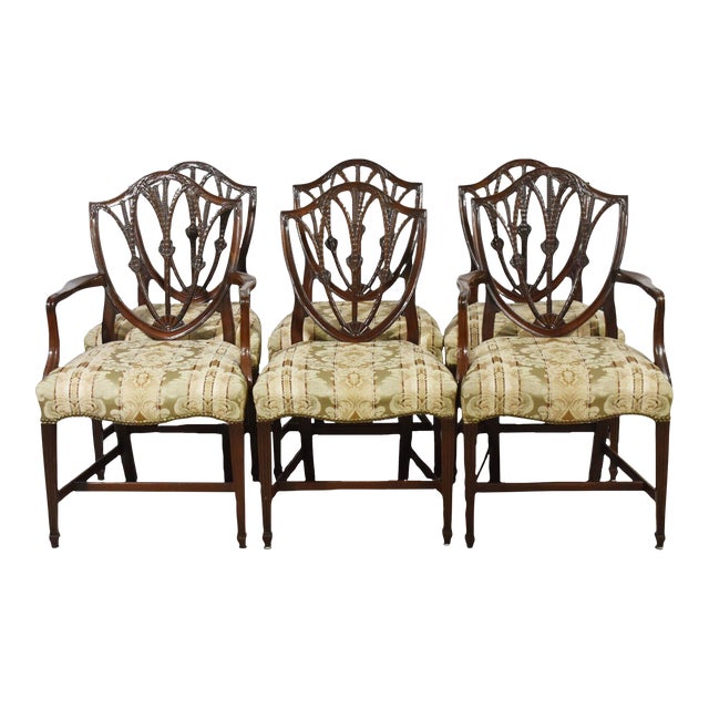 Charak Mahogany Federal Shield Back Chairs Striped Damask Bench Made ...