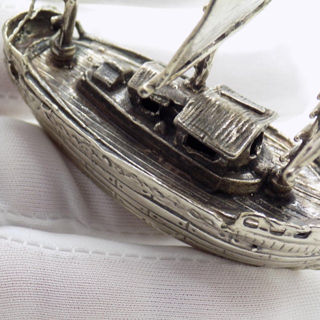 Vintage Italian Handmade Genuine Silver Galleon Sailing Ship Large Figurine, Made in Tuscany in 1991 For Sale - Image 9 of 13