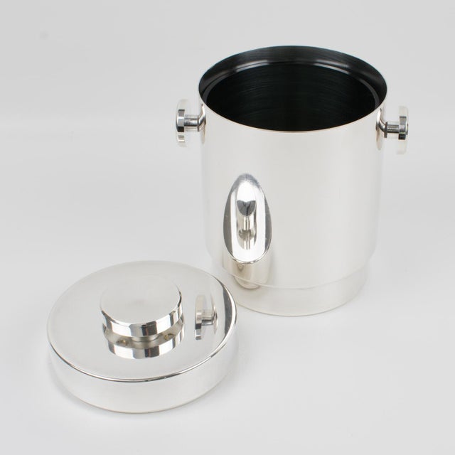 Lancel Paris Modernist Barware Silver Plate Ice Bucket Cooler, circa 1970 For Sale - Image 9 of 13