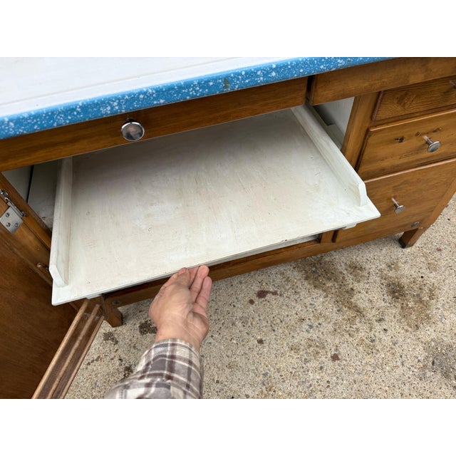 Antique 2 Part Solid Oak Hoosier Cabinet For Sale - Image 15 of 17