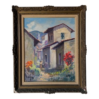 Vintage European Village Impressionist Landscape Oil Painting on Canvas – Signed For Sale