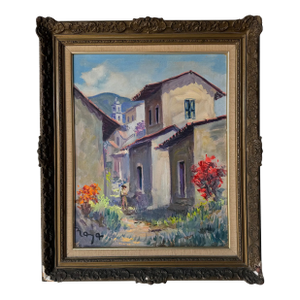 Vintage European Village Impressionist Landscape Oil Painting on Canvas – Signed