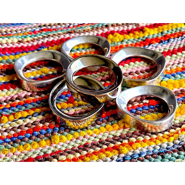 Agam Yaacov Vintage Silverplate Modernist Napkin Rings, Set of 6 For Sale - Image 4 of 16