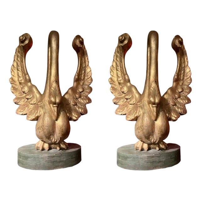Ittalian Artist, Empire Period Decorative Swan Sculptures, 1800s, Giltwood, Set of 2 For Sale