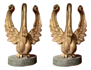 Ittalian Artist, Empire Period Decorative Swan Sculptures, 1800s, Giltwood, Set of 2