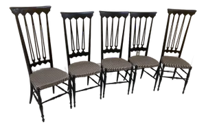 Mid-20th Century Gio Ponti Style Italian Chiavari Chairs in Ebonized Beechwood Attributed to Guido Chiappe for S. A. C. - Set of Five