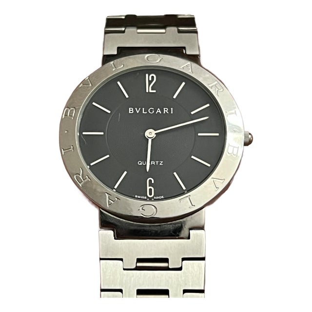 1990s Bvlgari Estate Sapphire Crystal Quartz Watch Stainless Steel 38 Mm For Sale