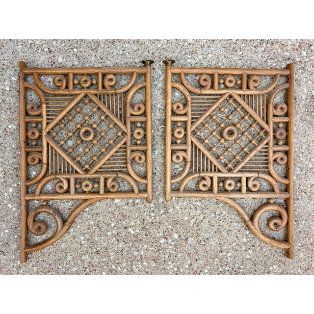 Antique 1800s Victorian Stick and Ball Architectural Fretwork Corner Corner Brackets With Brass Hardware For Sale - Image 4 of 11