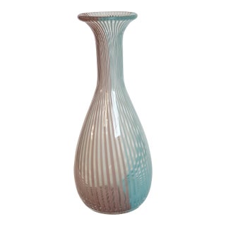 Mezza Filligrana Art Glass Vase Vintage Hand Blown 10.75in For Sale