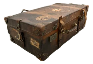 Antique Early 20th Century Leather Moynat Paris Luggage Trunk With Cruise Line Stickers