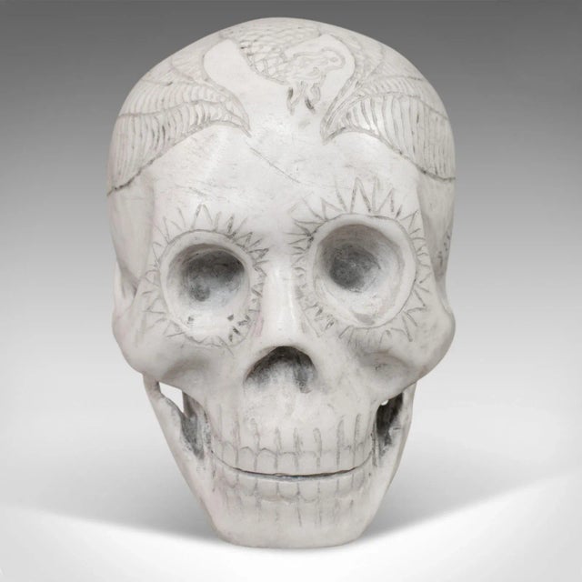 This is a vintage decorative skull ornament. An English marble showpiece with a hand-finished design by Dominic Hurley,...