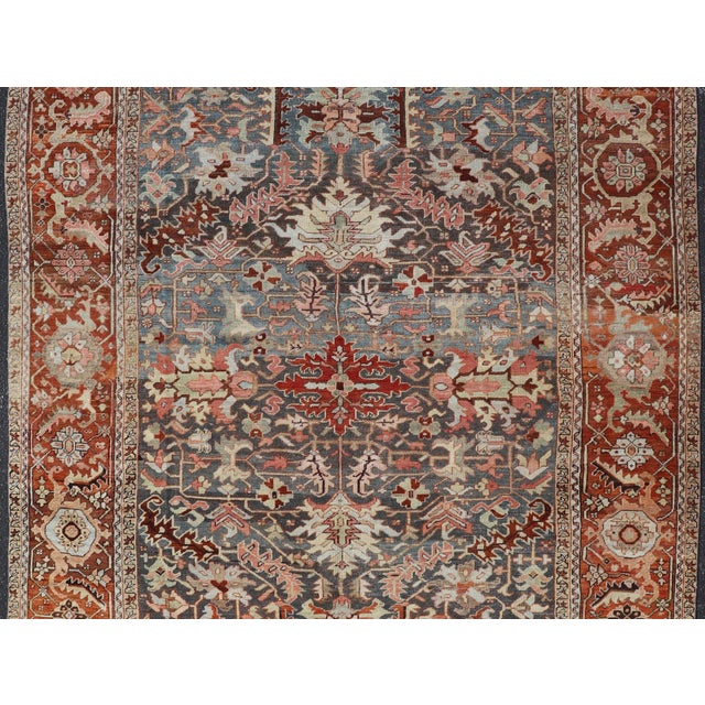 Antique Persian Bakshaish Rug With Medallions and Flower Motifs in Midnight Blue For Sale - Image 10 of 16