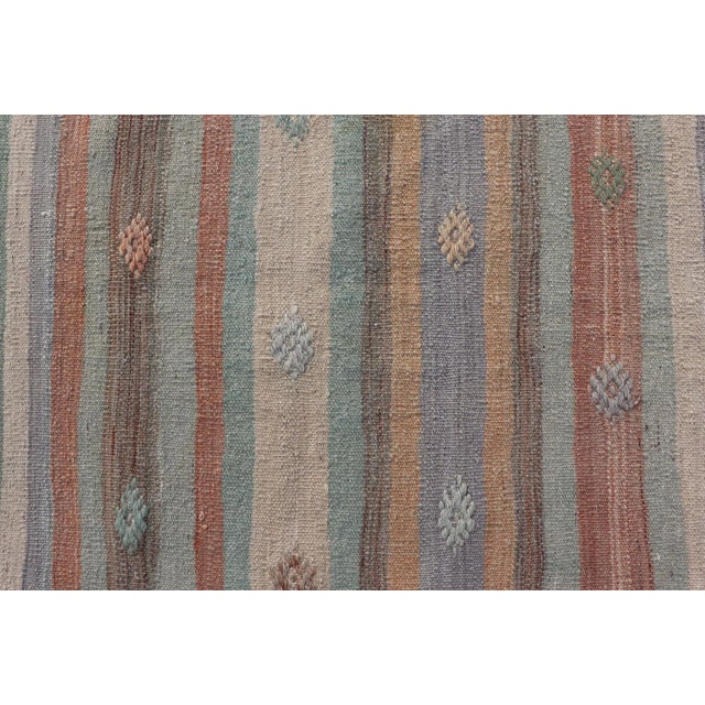 Colorful Vintage Turkish Flat-Weave Kilim Rug With Geometric Striped Design For Sale In Atlanta - Image 6 of 10