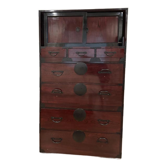 Antique Meji Period Three Section Japanese Isho Tansu Clothing Chest For Sale