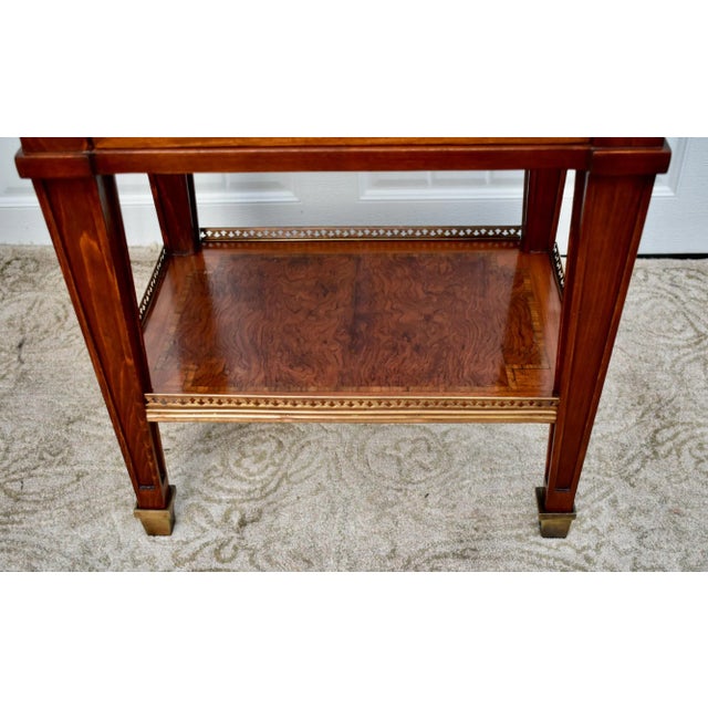 Traditional Inlaid Wood Nightstand Vintage Italian 3 Drawer Marble Accent Chest Brass Ormolu 80s For Sale - Image 3 of 13