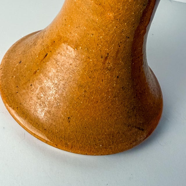 Orange Ben Owen Sr Master Potter Candlesticks Pair Nc Pottery Tobacco Spit Glaze For Sale - Image 8 of 12