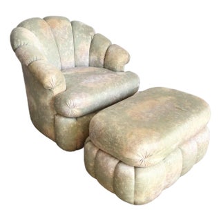 Postmodern Clam Shell Swivel Lounge Chair With Ottoman on Casters For Sale