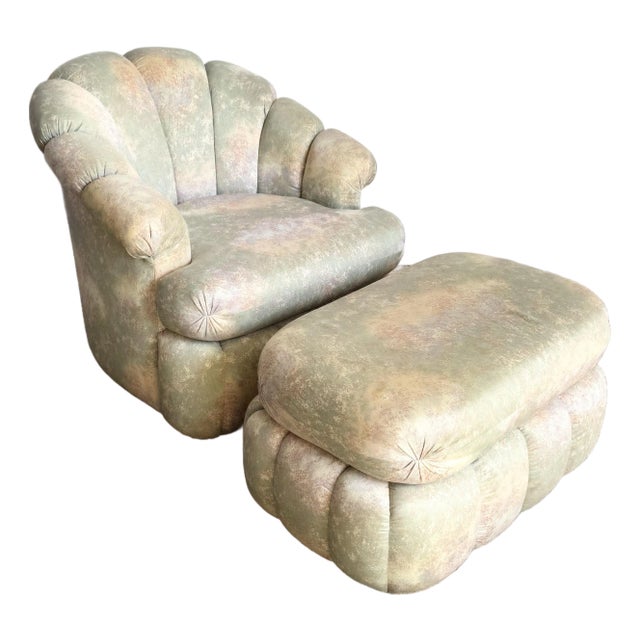 Postmodern Clam Shell Swivel Lounge Chair With Ottoman on Casters For Sale