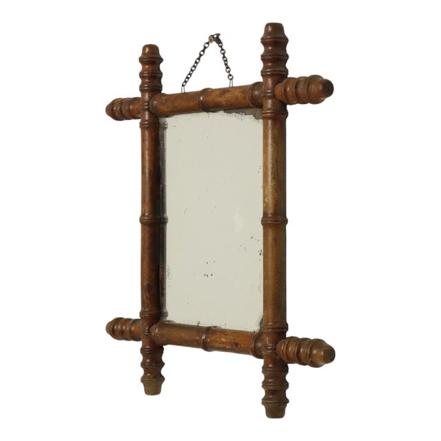 Antique faux bamboo mirror with original spotted mirror plate, entirely in Chinoiserie style; this style was very popular...