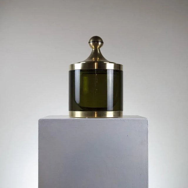 1970s Brass and Amber Acrylic Glass Ice Container with Internal Glass Container, 1960s For Sale - Image 5 of 8