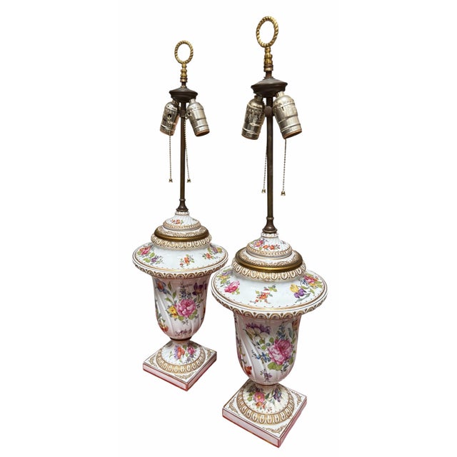 Pair of Antique German Porcelain Table Lamps.