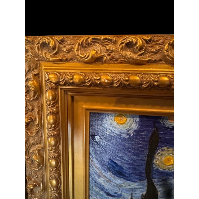 Art Deco Late 20th Century Hand Painted Reproduction of Vincent Van Gogh’s “Starry Nights” With Certificate of Authenticity For Sale - Image 3 of 8