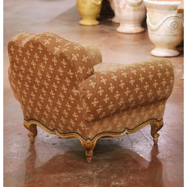 Wood 19th Century French Louis XV Carved and Painted Club Armchair With Gilt Accents For Sale - Image 7 of 8