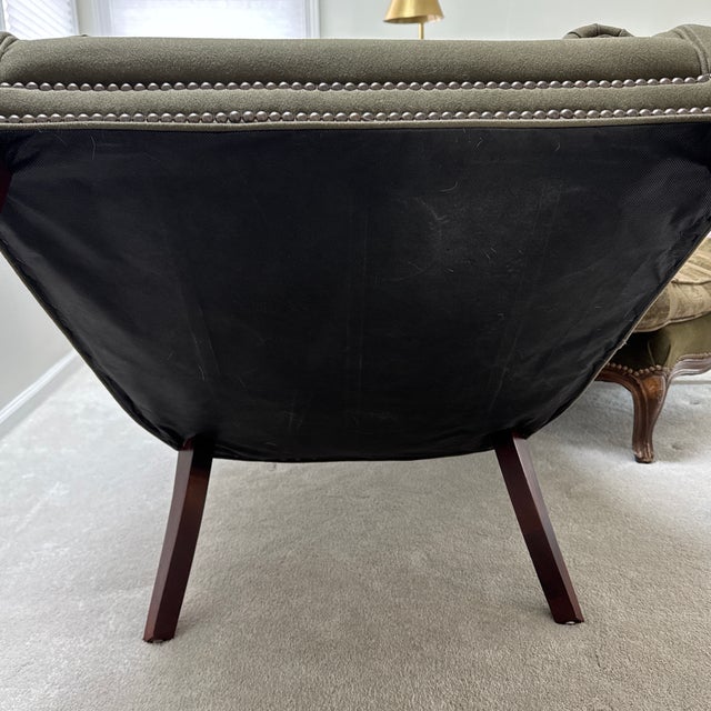 Early 2000s Hickory Chair Isaac Wing Chair in Olive Wool Felt Upholstery For Sale - Image 10 of 12