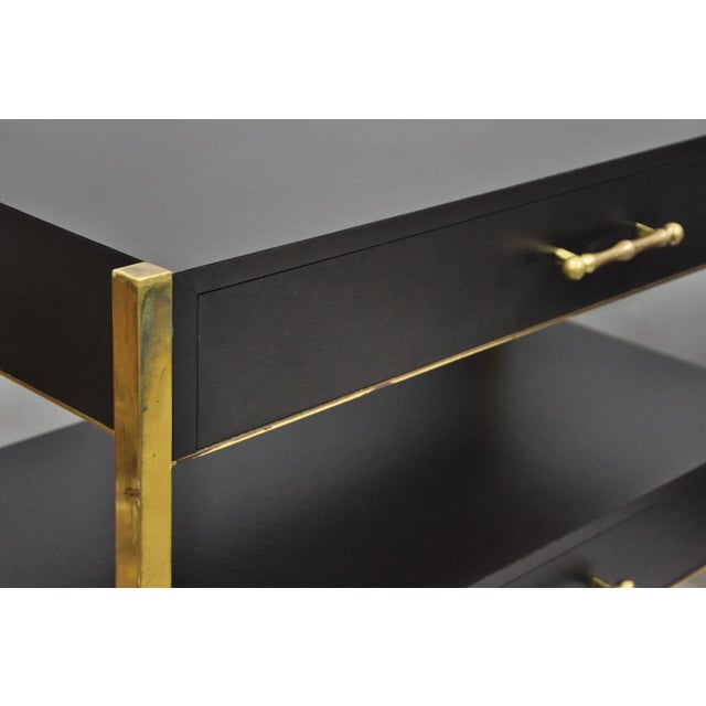 Contemporary Modern Black & Brass Faux Bamboo Nightstand Bedside Table - A Pair For Sale - Image 13 of 18