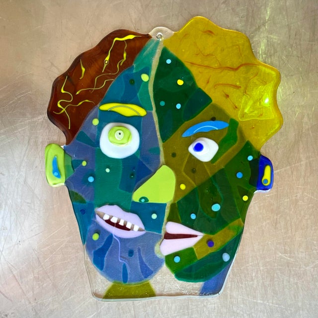 Vintage Contemporary Fused Glass Faces Wall Sculpture Chairish