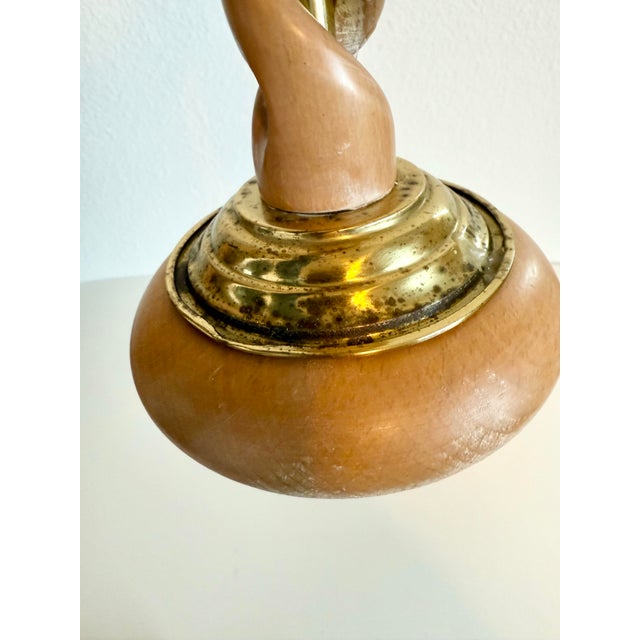 1990s Vintage Barley Twist White Oak Wood/Brass Candle Holder Made in Spain 20” Tall For Sale - Image 5 of 10