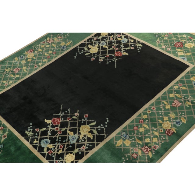 Rug & Kilim Rug & Kilim Chinese Style Art Deco Rug in Black & Green with Colorful Florals - 12'x18' For Sale - Image 4 of 7