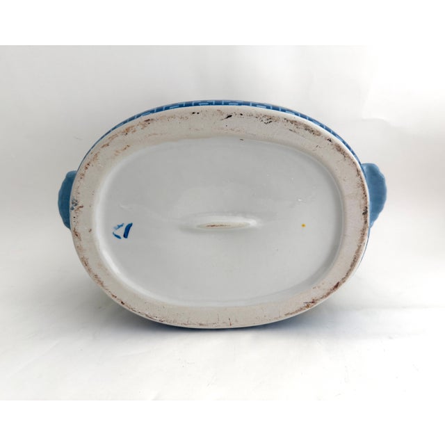 Vintage Yellow & Blue Chinoiserie Porcelain Footbath Planter W/ Koi Fish For Sale - Image 12 of 12