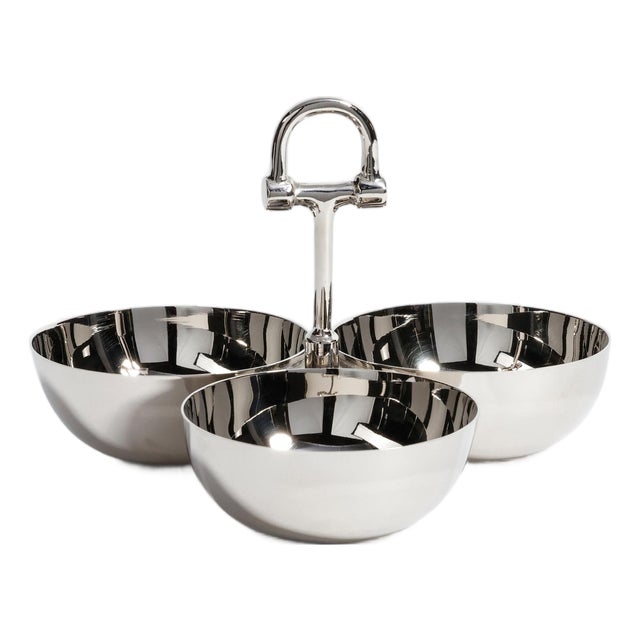 Kenneth Ludwig Chicago The Equestrian Trio Condiment Set, Polished Nickel For Sale