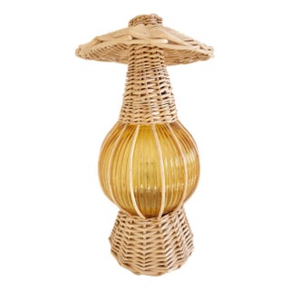 Rattan Lantern Lamp with Glass Globe For Sale