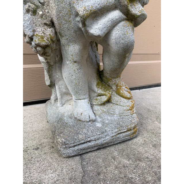 Sculpture Materials Late 20th Century Neoclassical Cast Stone Putto With Grapes Garden Statue For Sale - Image 7 of 11