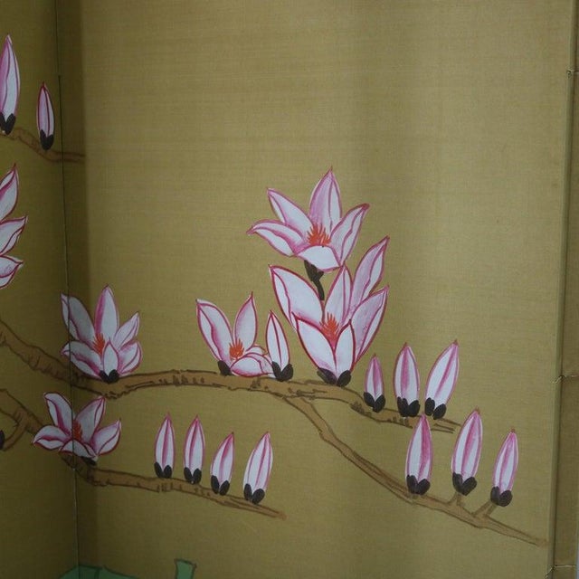 Paper Chinese Floral Decorated and Ebonized Folding Table Screen 20thC For Sale - Image 7 of 15
