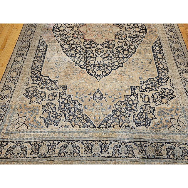 Antique Oversized Persian Tabriz Haji Jalili Carpet, Hand-Knotted Wool, Floral Pattern, Navy & Pale Red, 10x15 For Sale - Image 14 of 18