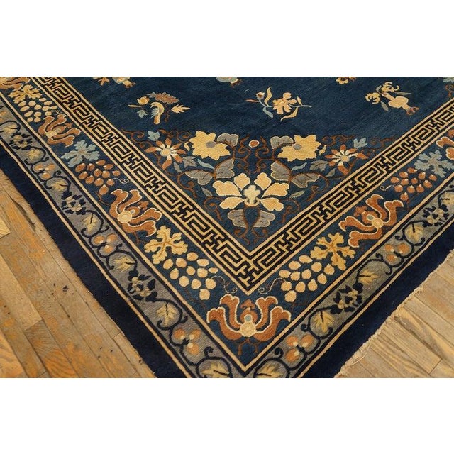 Navy Blue Antique Chinese Rug Distinguished Piece Cultural Sophistication of Early Qing For Sale - Image 8 of 9