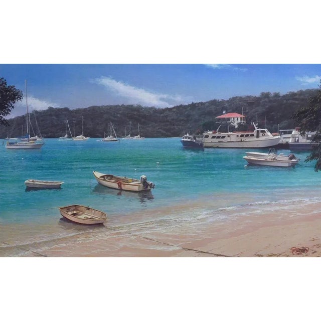 "Cruz Bay" By Pete Peterson Limited Edition Offset Lithograph on Paper Hand Signed by the Artist Image Size: 11" x 18"...