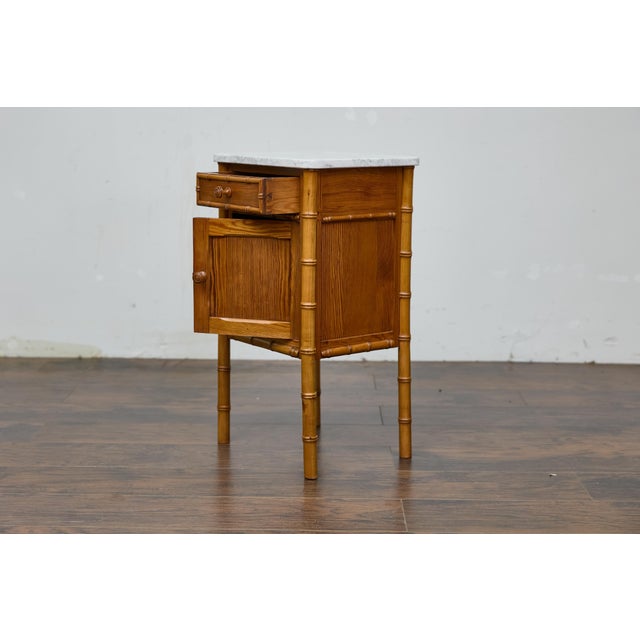 19th Century English Pine Bedside Cabinet with Marble Top and Faux Bamboo Frame For Sale - Image 9 of 12