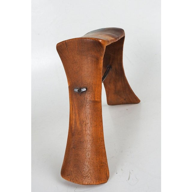 Abstract Vintage Handcarved Wood and Iron Sculptural Head Rest For Sale - Image 3 of 7