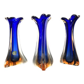 Vintage Murano Glass Vases, 1960s, Set of 3 For Sale