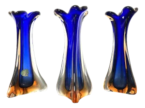 Vintage Murano Glass Vases, 1960s, Set of 3