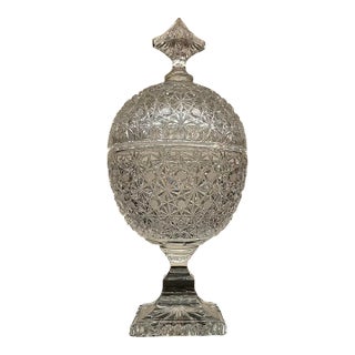Vintage Lead Crystal Hobstar Pedestal Compote With Lid For Sale